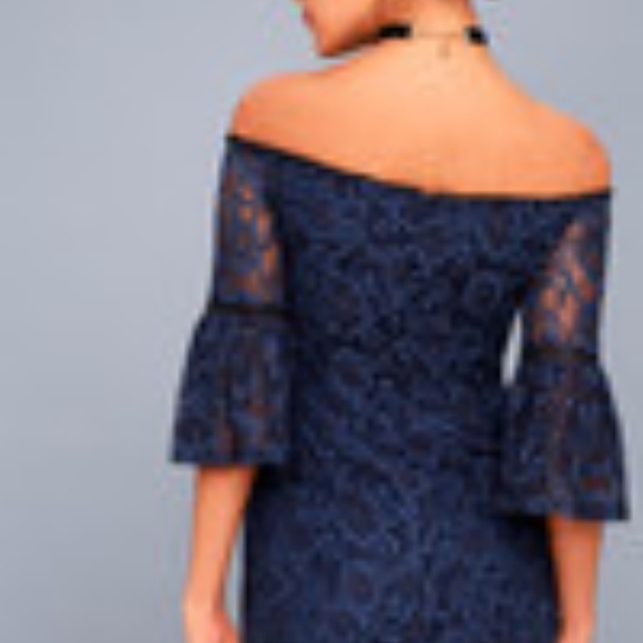 DANLYN NAVY BLUE LACE OFF-THE-SHOULDER DRESS BB DA - Picture 2 of 5